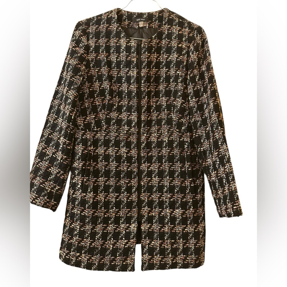 Nine West textured black houndstooth knit w colorful Tweed Topper Jacket size 10